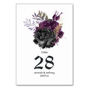 Numeração De Mesa Casamento Gótico Roxo Preto e Dourado