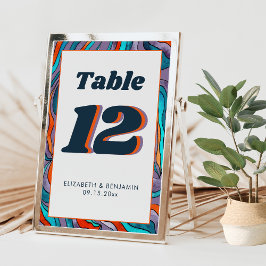 Numeração De Mesa Casamento Groovy Moderno Retro Ondulado Laranja Ro
