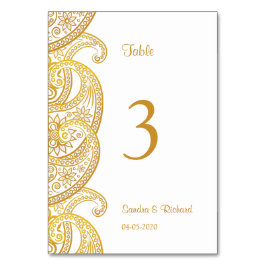 Numeração De Mesa Casamento Hindu Tradicional Dourado de Paisley Ind