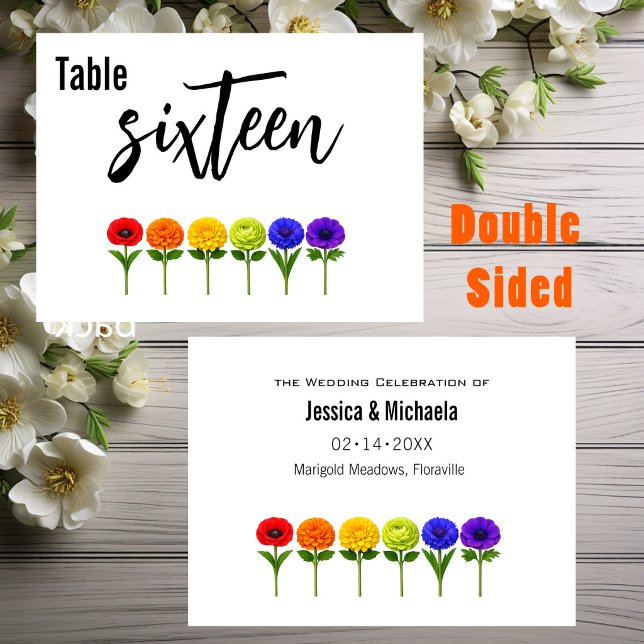 Numeração De Mesa Casamento horizontal 🌈 Floresçam Juntos  (2 sided, Horizontal wedding 🌈 Flourish Together Table Number)