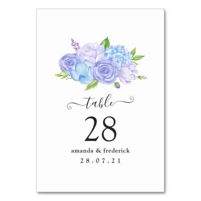 Numeração De Mesa Casamento Hortênsia Azul e Lavanda Clara (Frente)