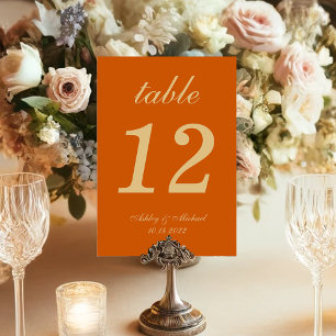 Numeração De Mesa Casamento Laranja Queimada Simples Rótulo Amarelo 