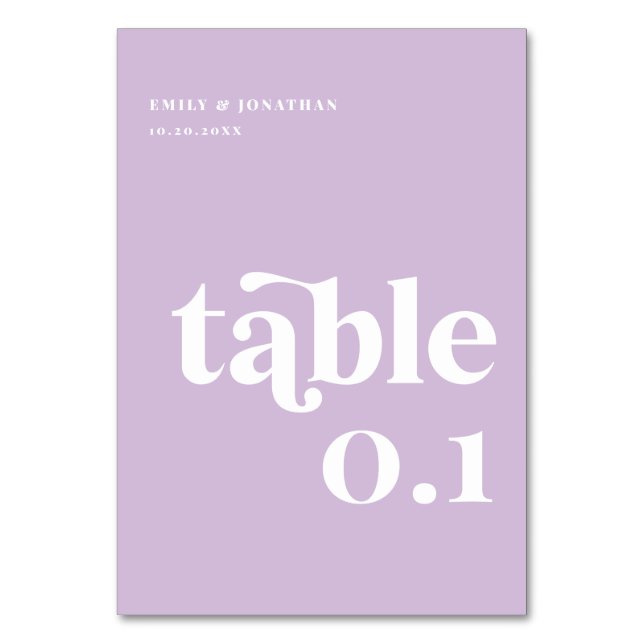 Numeração De Mesa Casamento Lilás Roxo Luz de Verão (Frente)