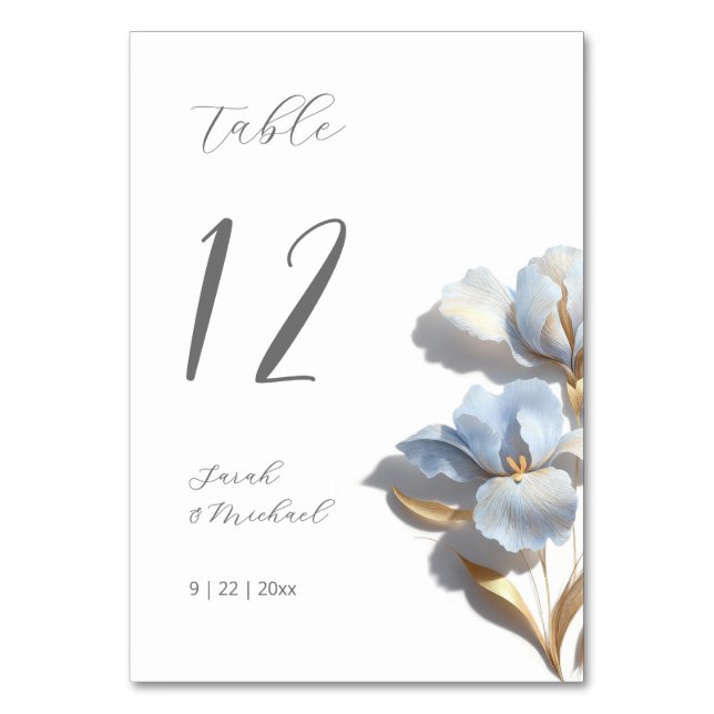Numeração De Mesa Casamento Lírio Azul Flor 3D (Verso)