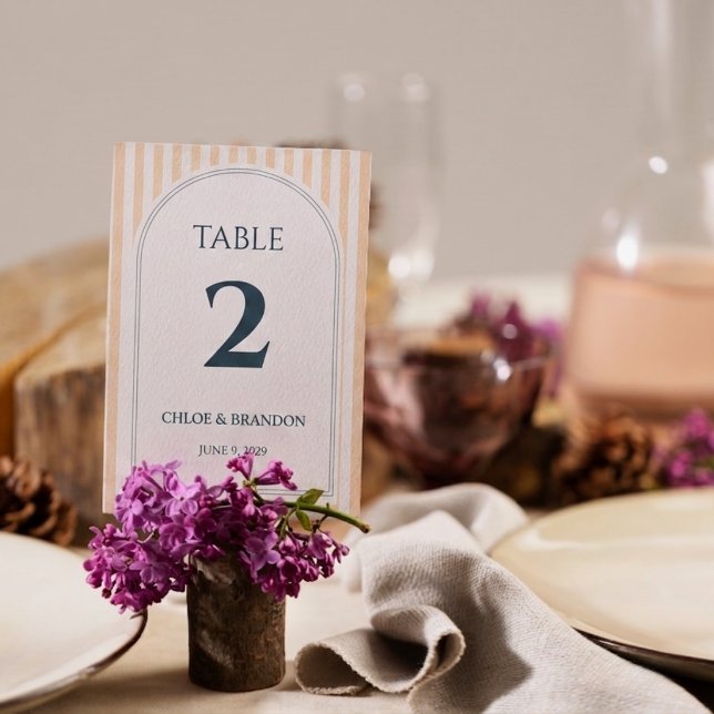Numeração De Mesa Casamento Listrado de Pêssego e Creme  (Criador carregado)