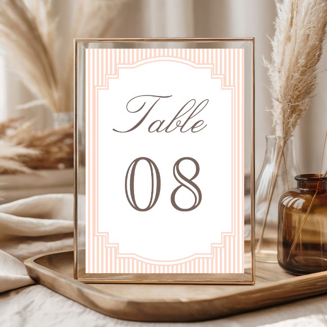 Numeração De Mesa Casamento Listrado de Pêssego Pastel Clássico (Criador carregado)