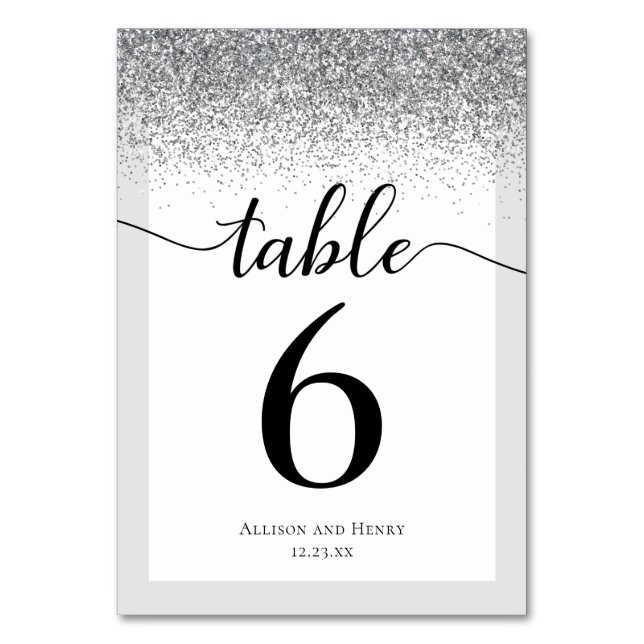 Numeração De Mesa Casamento Luminoso de Script Branco Preto Elegante (Frente)