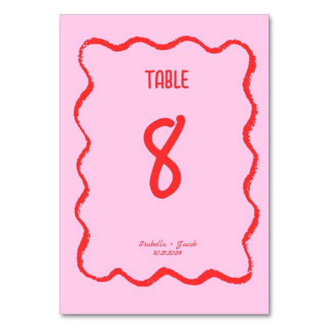 Numeração De Mesa Casamento Manuscrito Vermelho Cor-de-Rosa Cinzento (Frente)