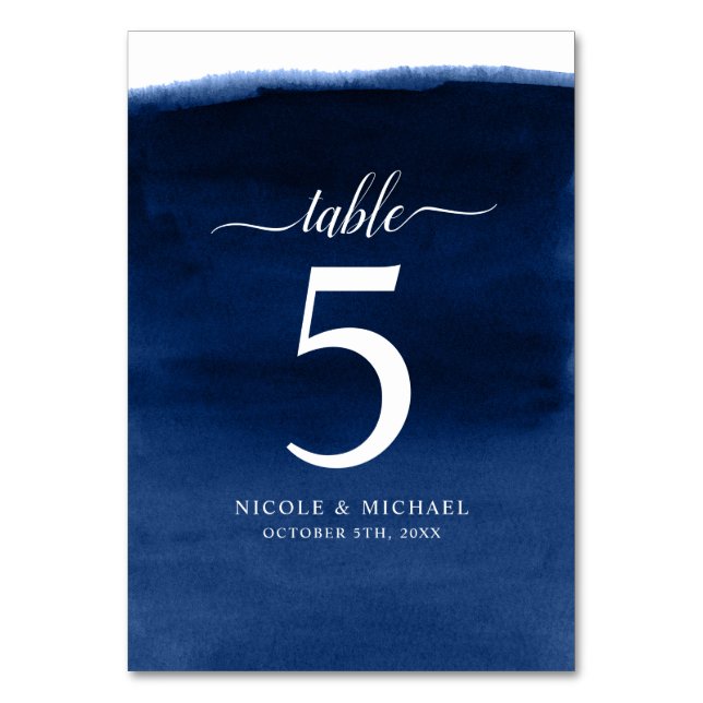 Numeração De Mesa Casamento marinho Blue Watercolor (Frente)