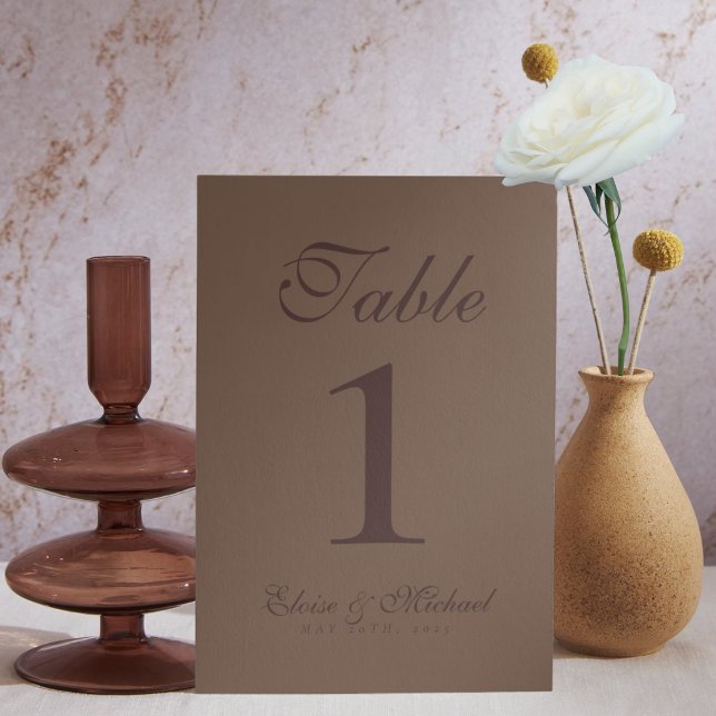 Numeração De Mesa Casamento Marrom Espuma Simples Moderno (Elevate your reception setup with these Modern Mousse Brown Wedding Table Numbers!)