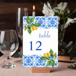 Numeração De Mesa Casamento mediterrânico de azulejos azuis e limões