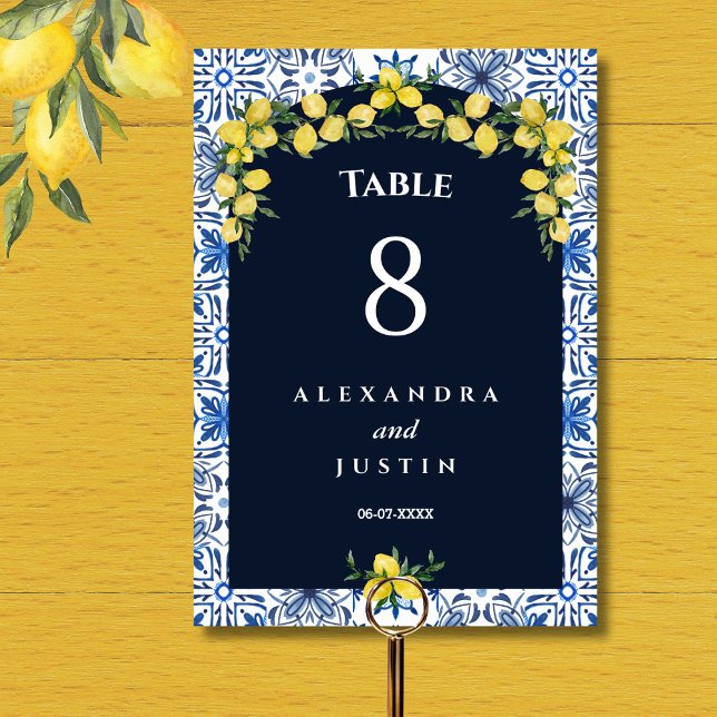 Numeração De Mesa Casamento mediterrânico de Limão Italiano Azulejo  (Criador carregado)