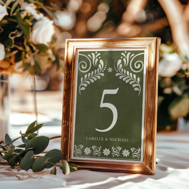Numeração De Mesa Casamento Mexicano Verde Rústico (Green Papel Picado Wedding Table Numbers signs)