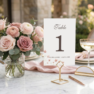 Numeração De Mesa Casamento Minimalista com Jardim Floral Rosa Blush
