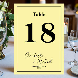 Numeração De Mesa Casamento Minimalista com Letra Amarela Pálida