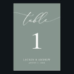 Numeração De Mesa Casamento Minimalista de Sage Olive Green | Person<br><div class="desc">(**NOTA: Para solicitar,  basta ajustar o número da tabela (e o nome/data) e adicionar cada número ao carrinho separadamente. Em seguida,  faça check-out assim que terminar.) Belo,  elegante,  moderno e minimalista,  cartão de número de mesa. Totalmente personalizável com seus nomes (ou Nome do Evento) e Data.</div>