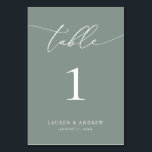 Numeração De Mesa Casamento Minimalista de Sage Olive Green | Person<br><div class="desc">(**NOTA: Para solicitar,  basta ajustar o número da tabela (e o nome/data) e adicionar cada número ao carrinho separadamente. Em seguida,  faça check-out assim que terminar.) Belo,  elegante,  moderno e minimalista,  cartão de número de mesa. Totalmente personalizável com seus nomes (ou Nome do Evento) e Data.</div>