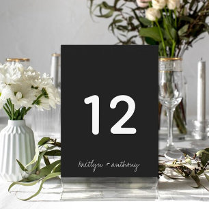 Numeração De Mesa Casamento Minimalista de Script Preto e Branco Mod