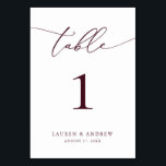 Numeração De Mesa Casamento Minimalista do Burgundy Wine | Ta Person<br><div class="desc">(**NOTA: Para solicitar,  basta ajustar o número da tabela (e o nome/data) e adicionar cada número ao carrinho separadamente. Em seguida,  faça check-out assim que terminar.) Belo,  elegante,  moderno e minimalista,  cartão de número de mesa. Totalmente personalizável com seus nomes (ou Nome do Evento) e Data.</div>