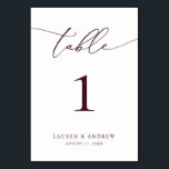 Numeração De Mesa Casamento Minimalista do Burgundy Wine | Ta Person<br><div class="desc">(**NOTA: Para solicitar,  basta ajustar o número da tabela (e o nome/data) e adicionar cada número ao carrinho separadamente. Em seguida,  faça check-out assim que terminar.) Belo,  elegante,  moderno e minimalista,  cartão de número de mesa. Totalmente personalizável com seus nomes (ou Nome do Evento) e Data.</div>