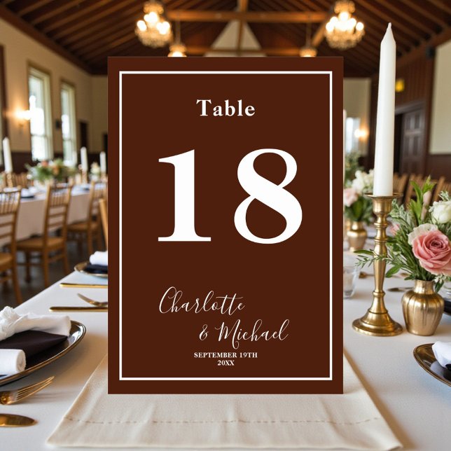 Numeração De Mesa Casamento Minimalista Escrito Clássico Marrom (Criador carregado)