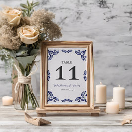 Numeração De Mesa Casamento Minimalista Floral Azul-Talavera Mexican