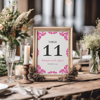 Numeração De Mesa Casamento Minimalista Floral Rosa Talavera Mexican