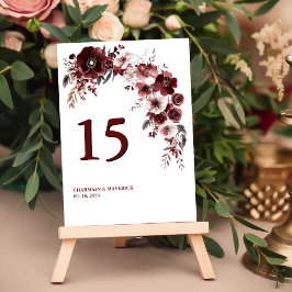 Numeração De Mesa Casamento Minimalista Maroon Burgundy