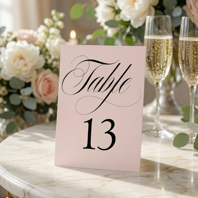 Numeração De Mesa Casamento Minimalista Rosa Elegante Script  (Criador carregado)