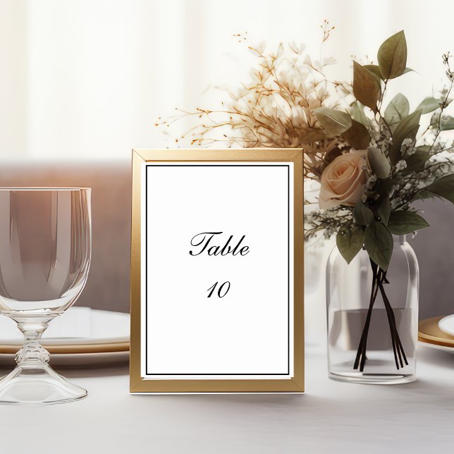 Numeração De Mesa Casamento Minimalista Script Preto Branco  (Black White Script  Wedding Table number cards. Elegant Classic Traditional Formal)