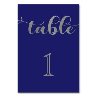 Numeração De Mesa Casamento Mínimo de Prata Azul Elegante Marinho