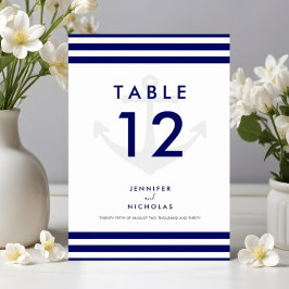 Numeração De Mesa Casamento Moderno Âncora Náutica Listras Azuis