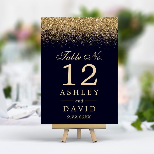 Numeração De Mesa Casamento Moderno Azul Naval Confete Dourado (Criador carregado)