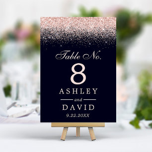 Numeração De Mesa Casamento Moderno Azul Naval Confete Dourado Rosa