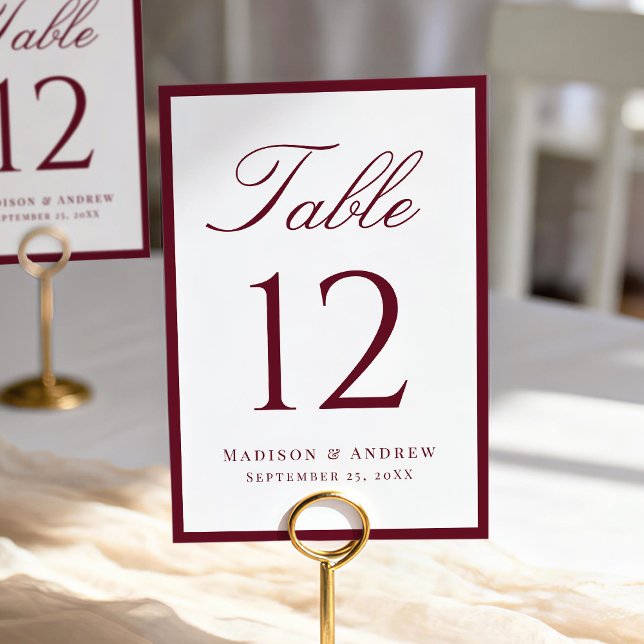 Numeração De Mesa Casamento Moderno com Borda Borgonha (Criador carregado)