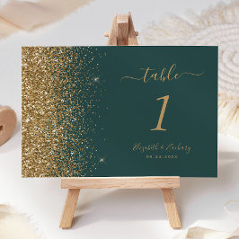 Numeração De Mesa Casamento Moderno com Borda de Brilho Dourado Verd