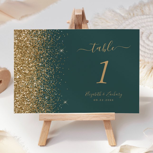 Numeração De Mesa Casamento Moderno com Borda de Brilho Dourado Verd (Criador carregado)