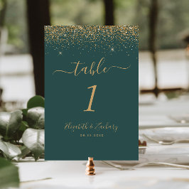 Numeração De Mesa Casamento Moderno com Borda de Glitter Verde Escur