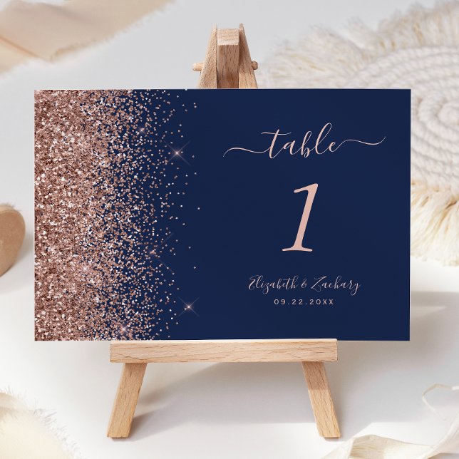 Numeração De Mesa Casamento Moderno com Brilho Azul Navy e Dourado R (Criador carregado)