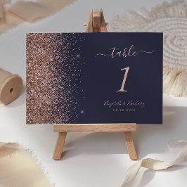 Numeração De Mesa Casamento Moderno com Brilho de Borda em Ouro Rosa