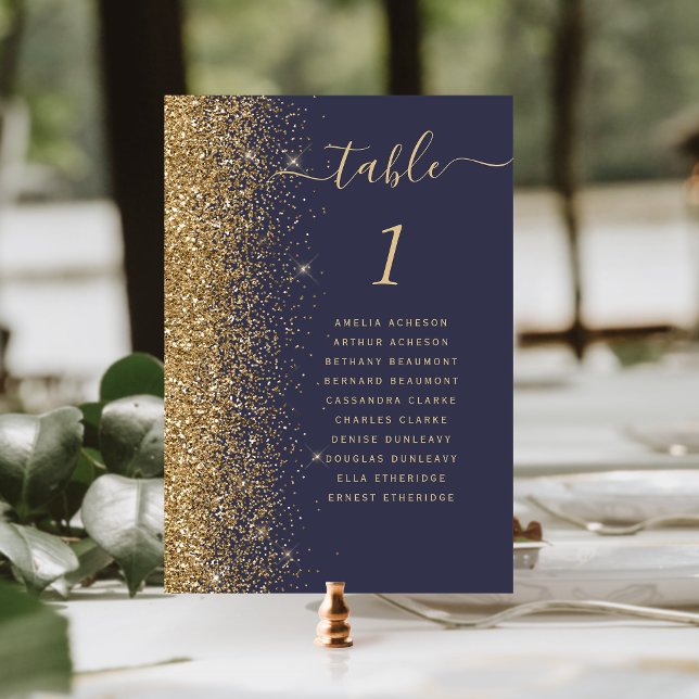 Numeração De Mesa Casamento Moderno com Brilho Dourado Azul Escuro (Criador carregado)