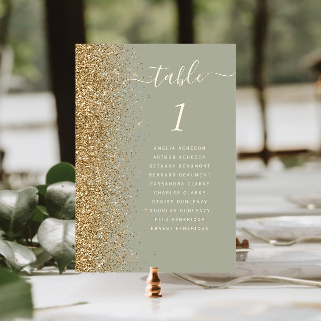 Numeração De Mesa Casamento Moderno com Brilho Dourado em Verde Salv (Criador carregado)
