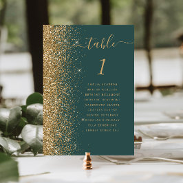 Numeração De Mesa Casamento Moderno com Brilho Dourado Verde Escuro