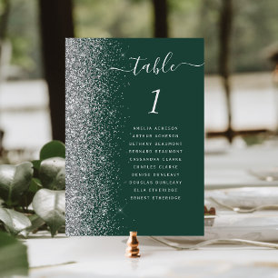 Numeração De Mesa Casamento Moderno com Brilho Prateado e Verde Escu