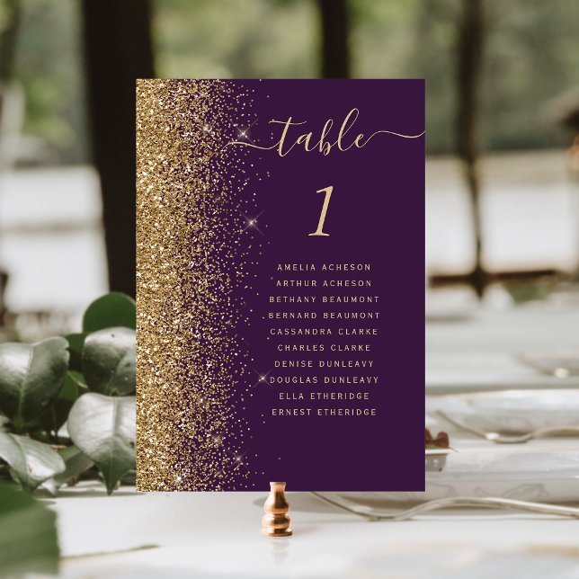Numeração De Mesa Casamento Moderno com Brilho Roxo Dourado (Criador carregado)