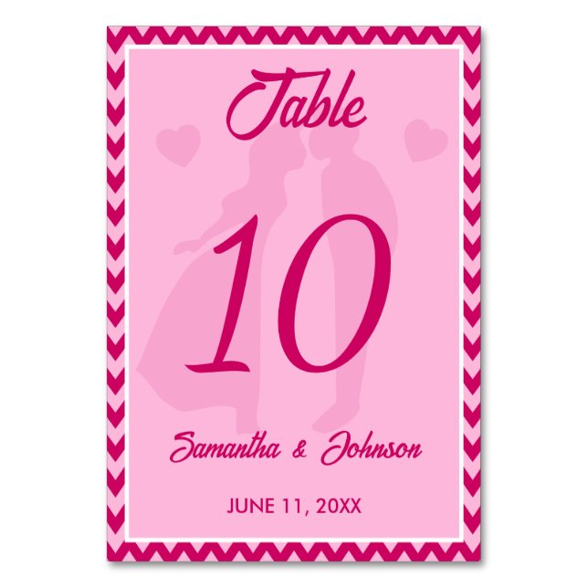 Numeração De Mesa Casamento Moderno com Listra de Chevron Rosa (Frente)