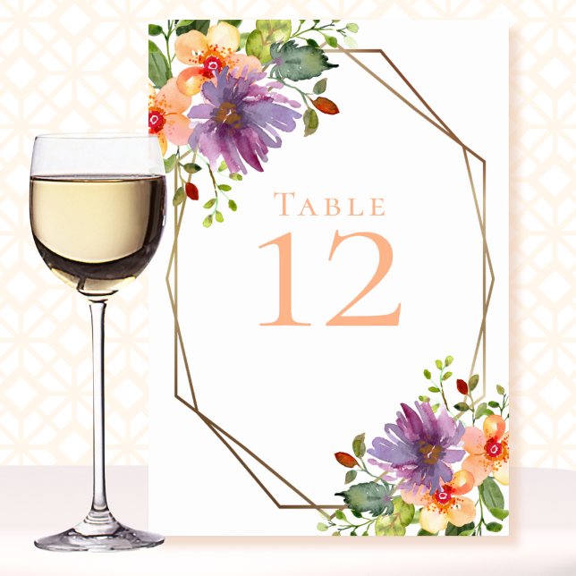 Numeração De Mesa Casamento Moderno com Pêssego Floral de Aquarela (Criador carregado)