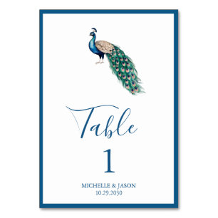 Numeração De Mesa Casamento Moderno de Pavão em Aquarela Tendência