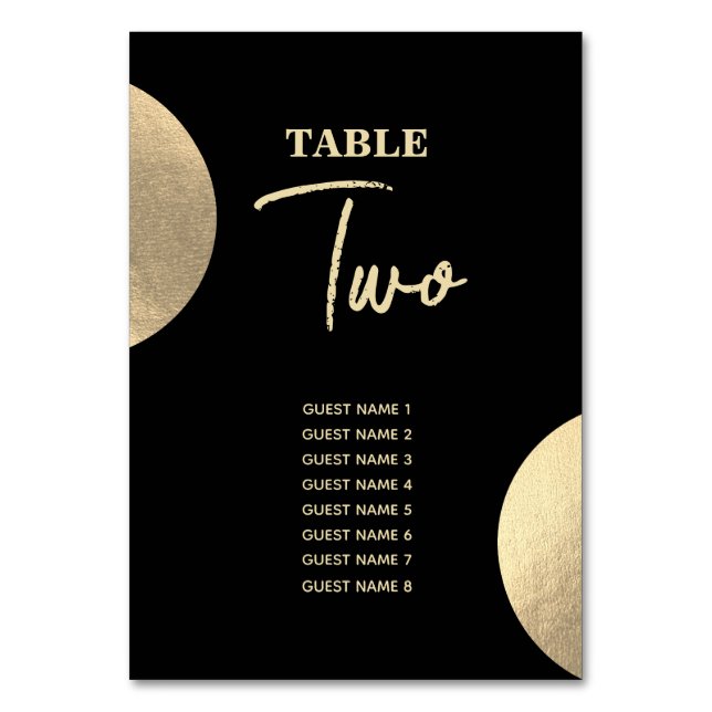 Numeração De Mesa Casamento moderno de preto e Abstrato Dourado cont (Frente)