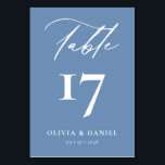 Numeração De Mesa Casamento Moderno e Azul Minimalista<br><div class="desc">Elevem sua decoração de recepção de casamento com nossos Números de Tabelas Modernas de Casamentos Minimalistas, Pretos e Brancos, uma elegante e na moda que combina perfeitamente o design contemporâneo com a elegância do eterno. Cada número de tabela nesta coleção apresenta um esquema de cores preto e branco minimalista, exuando...</div>